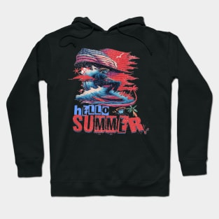 Hello Summer Funny Surfer Riding Surf Surfing Lover Gifts Hoodie